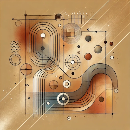 Design abstrait avec lignes, vagues et cercles – symbolise une utilisation simple et intuitive, sans barrières techniques.