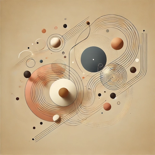 Design abstrait avec mouvements circulaires et lignes de connexion – symbolise la planification d’événements flexible, les processus structurés et la collaboration coordonnée.