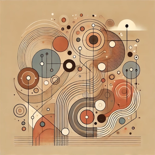 Composition abstraite de lignes, cercles et réseaux – symbolise la gestion coordonnée des rôles, la planification d’événements et la collaboration flexible.