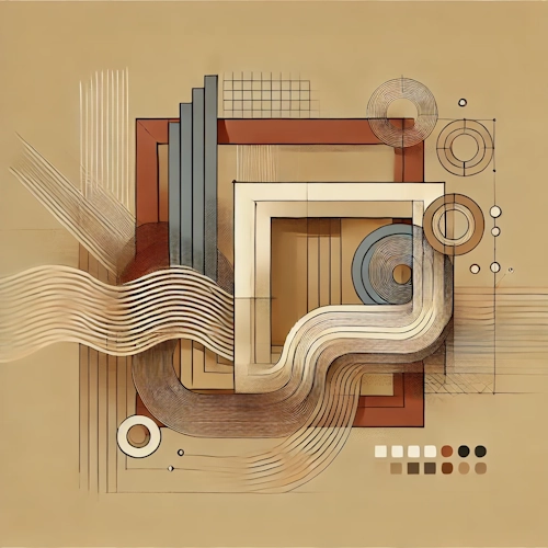 Composition abstraite de cadres, lignes ondulées et aplats de couleur – symbolise l’optimisation automatique des images, les formats flexibles et un affichage de haute qualité.