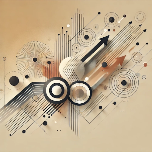 Motif abstrait avec flèches, lignes et cercles – symbolise la collaboration par rôles, la communication et des processus de contenu structurés.