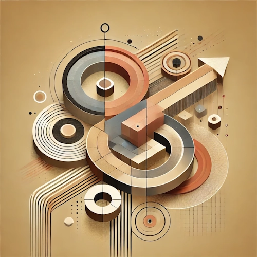 Symbole abstrait avec flèche, cercles et connexions – symbolise un traitement de paiement sécurisé et transparent via un prestataire externe.